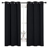 NICETOWN Halloween Pitch Black Solid Thermal Insulated Grommet Blackout Curtains/Drapes for Bedroom Window (2 Panels, 42 inches Wide by 63 inches Long, Black)