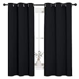 NICETOWN Halloween Pitch Black Solid Thermal Insulated Grommet Blackout Curtains/Drapes for Bedroom Window (2 Panels, 42 inches Wide by 63 inches Long, Black)