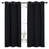 NICETOWN Halloween Pitch Black Solid Thermal Insulated Grommet Blackout Curtains/Drapes for Bedroom Window (2 Panels, 42 inches Wide by 63 inches Long, Black)