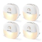 AUVON Plug in Night Light with Motion Sensor and Dusk to Dawn Sensor, Mini Warm White LED Nightlight with 1-50 lm Adjustable Brightness for Bathroom, Hallway, Stairs, Bedroom, Kitchen, 4 Packs