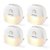 AUVON Plug in Night Light with Motion Sensor and Dusk to Dawn Sensor, Mini Warm White LED Nightlight with 1-50 lm Adjustable Brightness for Bathroom, Hallway, Stairs, Bedroom, Kitchen, 4 Packs
