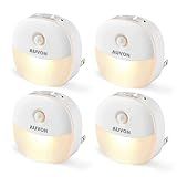 AUVON Plug in Night Light with Motion Sensor and Dusk to Dawn Sensor, Mini Warm White LED Nightlight with 1-50 lm Adjustable Brightness for Bathroom, Hallway, Stairs, Bedroom, Kitchen, 4 Packs