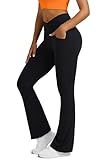 Boerfmian Flare Leggings for Women Yoga Pants with Pockets High Waisted Crossover Flare Leggings Bootcut Casual Yoga Pants Black