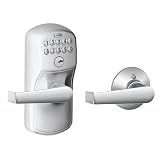 Schlage Electronic Keypad Lock, Lever Handle, Camelot Trim, Satin Chrome