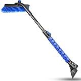 Auccutro 35'' Snow Brush and Ice Scraper for Car Windshield, Retractable Durable Aluminum Rod Foam Grip for Efficient Snow Frost Ice Removal Winter Tools for SUV Trucks Cars Window