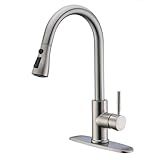 WEWE Single Handle High Arc Brushed Nickel Pull Out Kitchen Faucet,Single Level Stainless Steel Kitchen Sink Faucets with Pull Down Sprayer,Suitable for Laundry Rv Bar