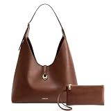 TOPEAST Slouchy Hobo Bags for Women, Large Shoulder Handbag with Wallet, Soft Faux Leather Designer Crescent Purse for Work Travel, Chic Everyday Tote, Brown