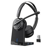LEVN Wireless Headset, Wireless Headset with Mic for Work, AI Noise Cancelling, 65 Hrs Working Time, Bluetooth Headphones with Microphone from Home/Computer/Call Center/Teams