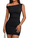 Trendy Queen Womens Mini Summer Fall Dresses 2025 Graduation Going Out Off The Shoulder Bodycon Short Sexy Casual Party Club Cute Cocktail Spring Sundress Beach Fashion Vacation Outfits Black S