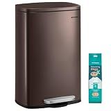 SONGMICS 13 Gallon (50 L) Trash Can, Stainless Steel, Step-On Pedal