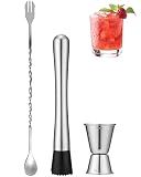 Goldelith 8”Stainless Steel Muddler, 10”Mixing Spoon & Jigger for Cocktails