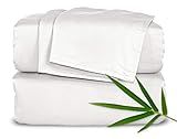 Pure Bamboo Queen Sheets, Genuine 100% Organic Viscose Derived from Bamboo Bed Sheet Set, Luxuriously Soft & Cooling, Double Stitching, 2 Year Quality Promise (Queen, White)