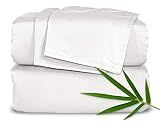 Pure Bamboo Queen Sheets, Genuine 100% Organic Viscose Derived from Bamboo Bed Sheet Set, Luxuriously Soft & Cooling, Double Stitching, 2 Year Quality Promise (Queen, White)
