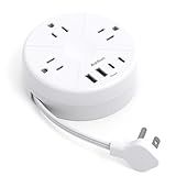 Addtam Travel Esstentials - Cruise Approved Power Strip with 5ft Retractable Cord, Ultra Thin Flat Plug, 3 Outlets 4 USB (2 USB C), Non Surge Protector for Travel/Cruise/Home/Dorm/Office, ETL Listed