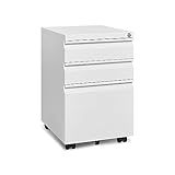 Approgreent Mobile File Cabinet for Home Office, Lockable 3 Drawer Filing Cabinet with Wheels for A4-Size/Letter-Size/Legal-Size, Fully Assembled Except Casters, White