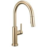 Delta Nicoli Brushed Gold Kitchen Faucet with Pull Down Sprayer, Modern Single Hole Kitchen Sink Faucet, Single Handle, Champagne Bronze 19867LF-CZ