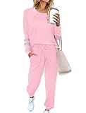 Ekouaer Sweatsuits Womens Loungewear Set Tracksuit Long Sleeve Pajamas Set with Pockets 2 Piece Outfits Lounge Sets Light Pink Small