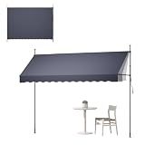 VEVOR Manual Retractable Awning, 138" x 59" Outdoor Patio Awnings Sunshade Shelter with 43"-59" Retractable Side Bar, No Drill Height Adjustable, Crank Handle for Backyard, Balcony, Dark Gray