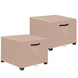 LYHNMW Outdoor Patio Ottoman Cover, 2PCS 25"L x 25"W x 17"H Waterproof Ottoman Covers, 600D Heavy Duty Patio Furniture Cover with Padded Handles (Khaki)