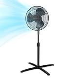 PELONIS 16 inch Pedestal Fan for Bedroom , Oscillating Fan, 3-Speeds, 90° Oscillation, Adjustable Height, Floor Fan, Standing Fan for Living Room, Kitchen, and Home office, Black