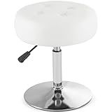 Gitrah White Vanity Chair for Makeup Room Round Ottoman Tufted PU Leather Makeup Chair Vanity Stools for Bathroom Height Adjustable 360 Swivel