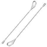2 Pcs 12 Inch Bar Mixing Spoon Cocktail Spoon Stainless Steel Bar Long Spoon With Spiral Pattern