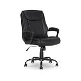 Amazon Basics Classic Puresoft PU Padded Mid-Back Height Adjustable Office Computer Desk Chair with Armrest, 26"D x 23.75"W x 42"H, Black