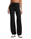 MOOSLOVER Women Bubble Yoga Pants Drawstring Fold Over Flare Leggings Pilates Casual Lounge Pant(S,Black)