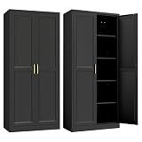 SteeLoong Kitchen Pantry Cabinet,71”Black Metal Pantry Storage Cabinet with Doors and 4 Adjustable Shelves,Kitchen Cabinet with 2 Gold Handles,Tall Cabinet for Livingroom,Pantry, Bathroom