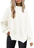 LILLUSORY Women's Oversized Batwing Sweaters 2025 Fall Outfits Trendy Crewneck Knit Side Slit Fashion Pullover Tops White M