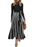 ZESICA Womens 2025 Fall Turtleneck Long Sleeve Sweater Dress Tie Waist Casual Loose Ribbed Knit A Line Midi Dresses,Black,Small