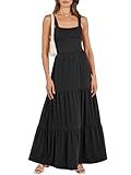 ANRABESS Women's Summer Casual Long Maxi Beach Vacation Dresses Sleeveless Square Neck Flowy Tiered Sun Dress with Pockets Black Large