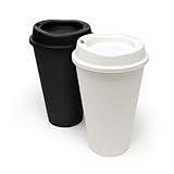 Rolling Sands USA Made 16 oz Reusable Coffee Cups with Lids 2 Pk, To Go Travel Cups, Hot or Cold Drinks, Dishwasher and Microwave Safe, Black and White