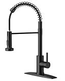QFN Black Kitchen Faucet with Pull Down Sprayer, Stainless Steel Single Handle Commercial Classic Spring Pull Out Sink Faucet for Laundry Rv Farmhouse Camper Utility Room