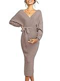 Chang Yun Maternity Nursing Dress Sweater Dress for Women Wedding Guest Dress Baby Shower Maternity Photoshoot Outfits Coffee