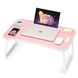 Ruxury Folding Lap Desk Bed Desk Laptop Table Tray, Breakfast Serving Tray, Portable & Lightweight Mini Table for Sofa Couch Floor - Pink