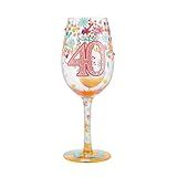 Enesco Designs by Lolita Happy 40th Birthday Hand-Painted Artisan Wine Glass, 15 Ounce, Multicolor