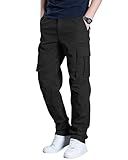 DOWMQ Men's Cargo Pants Stretch Sweatpants Elastic Drawstring Casual Workout Joggers Hiking Tactical Pants with 6 Pockets Black,M