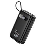 EnergyQC Power Bank, 20,000mAh 35W PD 3.0+QC 4.0 Fast Charging Portable Charger with Built-in Lightning & USB-C in&Out Cables, Battery Pack for iPhone 16/15/14 Series, Galaxy, iPad, AirPods, Black