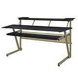 Acme Saida MDF Wood and Metal Rectangular Music Desk in Black and Muted Gold
