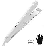 Quico Hair Straightener, 110-240V Global Travel Hair Straighteners for Women, 15s Fast Heating, Professional Negative Ion Flat Iron, Temp Memory, 320℉-450℉, Auto-Off, with Glove and Clips, Gift, White