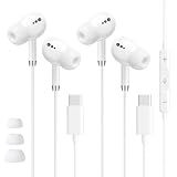 USB C Headphones for iPhone 17 16 15, 2 Pack Wired Earbuds C Type Earphones