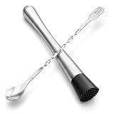 Ortarco 10 Inch Stainless Steel Muddler for Cocktail and 10 Inch Mixing Bar Spoon, 2 Pices Home Bar Tool Set