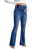 BLENCOT Maternity Pants for Women Stretchy High Waisted Denim Bootcut Pregnancy Jeans Flare Trendy Loose Long Mom Pant with Pockets Dark Blue Large