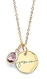 MignonandMignon Personalized Name Necklace with Birthstone | Custom Engraved Gold Pendant for Women | Dainty Tarnish-Free Jewelry Birthday Gift for Mom Grandma