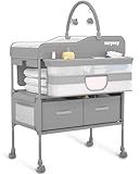 Saryocy Baby Changing Table, Versatile Folding Changing Table, Waterproof Diaper Changing Station, Adjustable Height with 2 Drawers,Baby Changing Station, Mobile Nursery for Infant and Newborn