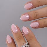 CurvLife Extra Short Almond Press On Nails, Blush Veil Nude Pink, Soft Gel