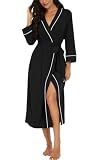 PrinStory Robes for Women 3/4 Sleeve Long Bath Robe Black-M