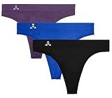 Balanced Tech Women's Wicking Performance Seamless Thong Panties 3-Pack Underwear - Black/Royal Blue/BlackBerry - Medium