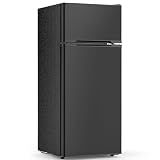 4.5 Cu.Ft Mini Fridge with Freezer, 2 Door Compact Refrigerator, Small Fridge with Adjustable Thermostat Energy Ultra Quiet, Mini Fridge Removable Glass Shelves for Bedroom Office Dorm-Satin Black